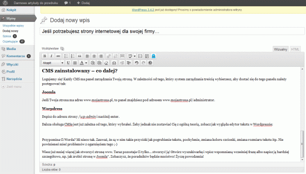 Edytor tekstu w CMS WordPress